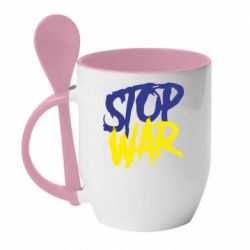Кружка с керамической ложкой Stop this war - PrintSalon