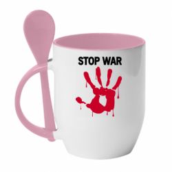Кружка с керамической ложкой Stop War - PrintSalon