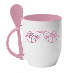 Чашка с ложкой Sunglasses And Palm Trees - PrintSalon