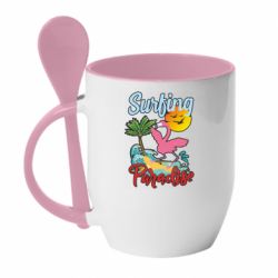 Чашка с ложкой Surfing Paradise Flamingo - PrintSalon