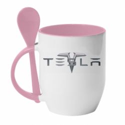 Чашка с ложкой Tesla Car logo - PrintSalon