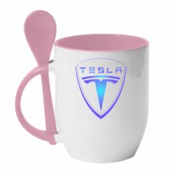 Чашка с ложкой Tesla logo gradient - PrintSalon