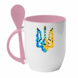 Чашка з ложкою Тризуб квіти Україна - PrintSalon