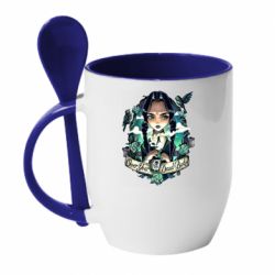 Чашка с ложкой Уэнздей арт - PrintSalon