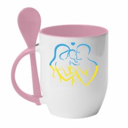 Кружка с керамической ложкой Украина! Семья! - PrintSalon