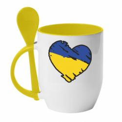 Чашка с ложкой Украина сердце с царапинами - PrintSalon