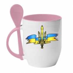 Кружка с керамической ложкой Украина трезубец - PrintSalon