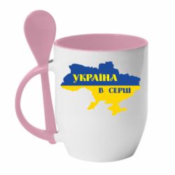Кружка с керамической ложкой Украина в сердце - PrintSalon