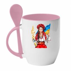 Чашка с ложкой Украинская девушка в венку - PrintSalon