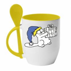 Чашка с ложкой Украинский кот саймона с подарком - PrintSalon
