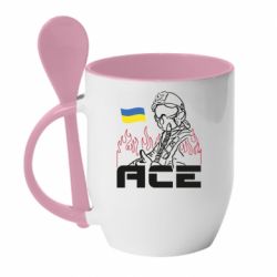 Кружка с керамической ложкой Украинский летчик - PrintSalon