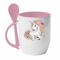 Чашка с ложкой Unicorn with bow tie - PrintSalon