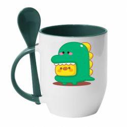 Чашка с ложкой Уточка в костюме динозавра - PrintSalon