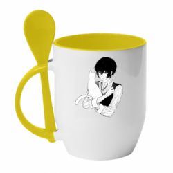 Чашка з ложкою Великий із бродячих псів чорно біле - PrintSalon