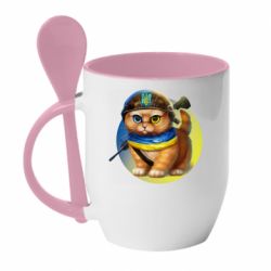 Чашка с ложкой Военный котик - PrintSalon