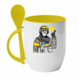 Чашка с ложкой Военный с сердечком