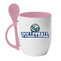 Чашка с ложкой Volleyball text and ball - PrintSalon