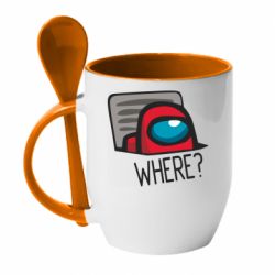 Чашка с ложкой Where? ( Among Us ) - PrintSalon