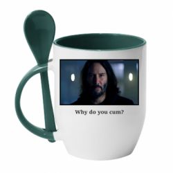 Чашка с ложкой Why do you cum? - PrintSalon