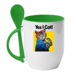 Чашка с ложкой Yes I Cat - PrintSalon
