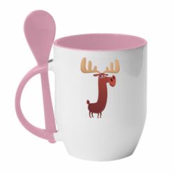 Чашка с ложкой Забавный олень - PrintSalon
