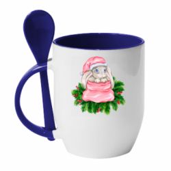 Чашка с ложкой Заяц Новогодний - PrintSalon