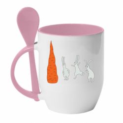Чашка с ложкой Зайцы возле морковки - PrintSalon