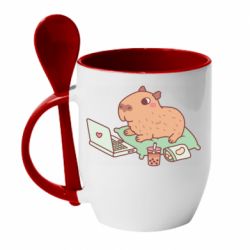Чашка с ложкой Capybara With Laptop - PrintSalon