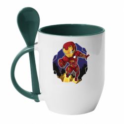 Чашка с ложкой Flying Iron man - PrintSalon