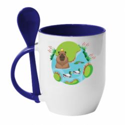 Чашка с ложкой Капибара в воде - PrintSalon