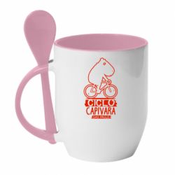 Чашка с ложкой Капибара на велосипеде - PrintSalon