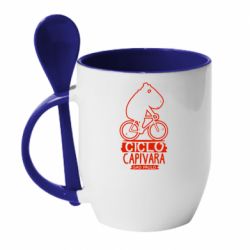 Чашка с ложкой Капибара на велосипеде - PrintSalon