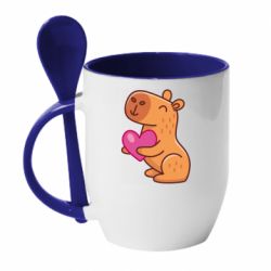 Чашка с ложкой Капибара сердечко - PrintSalon