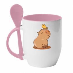 Чашка с ложкой Капибара с птичкой - PrintSalon