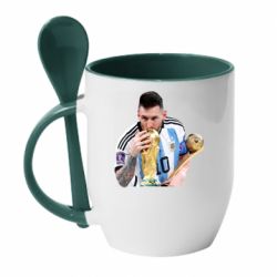 Чашка с ложкой Месси целует кубок - PrintSalon