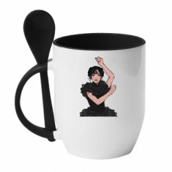 Чашка с ложкой Уэнсдей арт - PrintSalon