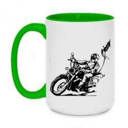 Чашка двухцветная 420ml Байкер на мотоцикле - PrintSalon
