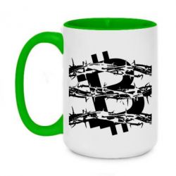 Чашка двухцветная 420ml Bitcoin in barbed wire - PrintSalon