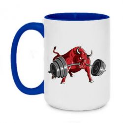 Чашка двухцветная 420ml Bull with a barbell - PrintSalon