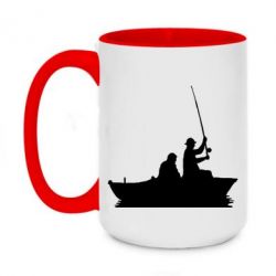 Чашка двухцветная 420ml Два рыбака на лодке - PrintSalon