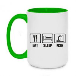 Чашка двокольорова велика Eat, sleep, fish - PrintSalon