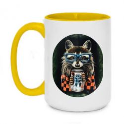Чашка двухцветная 420ml Енот в очках - PrintSalon