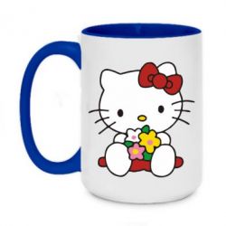 Чашка двухцветная 420ml Kitty с букетиком - PrintSalon