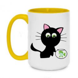 Чашка двухцветная 420ml Кошечка и аквариум - PrintSalon