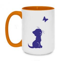 Чашка двухцветная 420ml котик и бабочка - PrintSalon