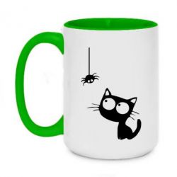 Чашка двухцветная 420ml Котик и паук - PrintSalon