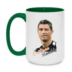 Чашка двухцветная 420ml Криштиану Роналду, полигональный портрет - PrintSalon