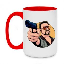 Чашка двухцветная 420ml Лебовски с пушкой - PrintSalon