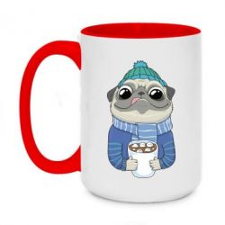 Чашка двухцветная 420ml Мопс любит кофе - PrintSalon