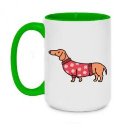 Чашка двухцветная 420ml New Year's Dachshund - PrintSalon